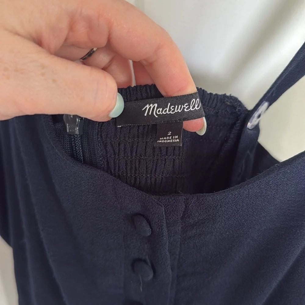 Madewell Navy Cropped Wide Leg Smocked Back Jumpsuit - Picture 4 of 9